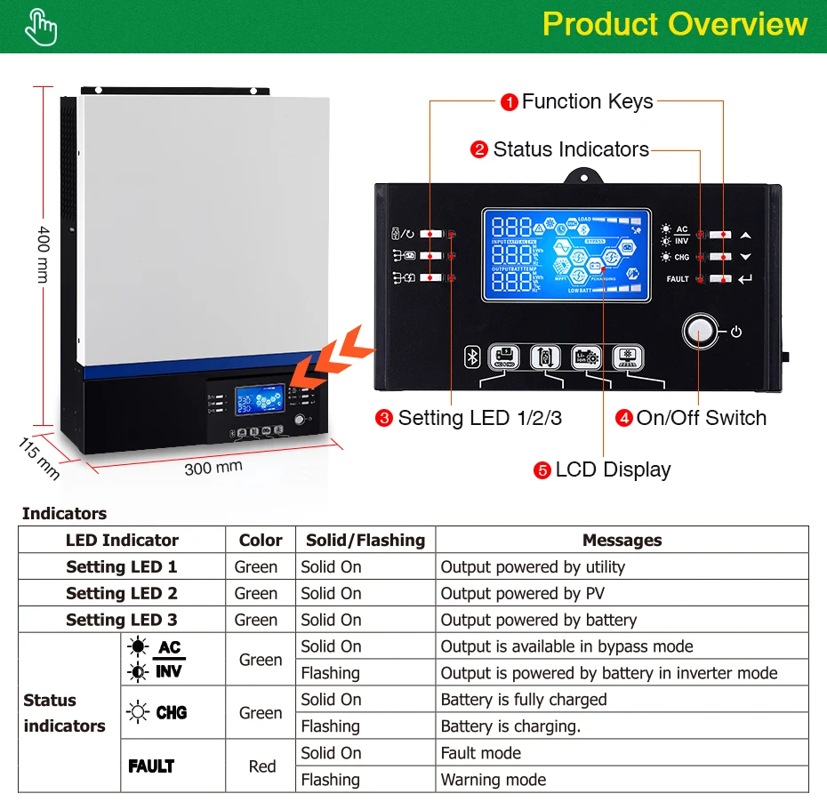 Солнечный инвертор 500Vdc 5000W 80A MPPT 48V 220V решетки инвертор 5Kva чистая синусоида инвертор 60A зарядное устройство