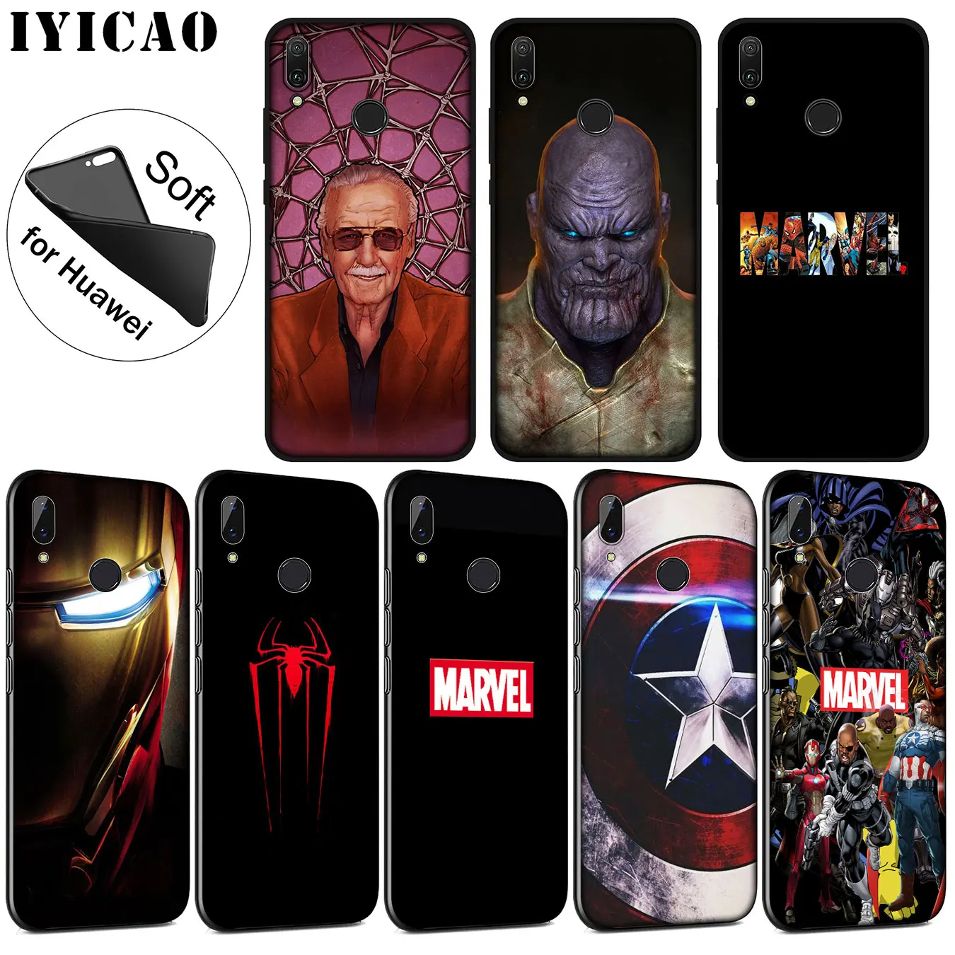 IYICAO Мягкий силиконовый чехол с логотипом Marvel Superheroes для Huawei P30 P20 Pro P10 P9 P8 Lite Mini 2017