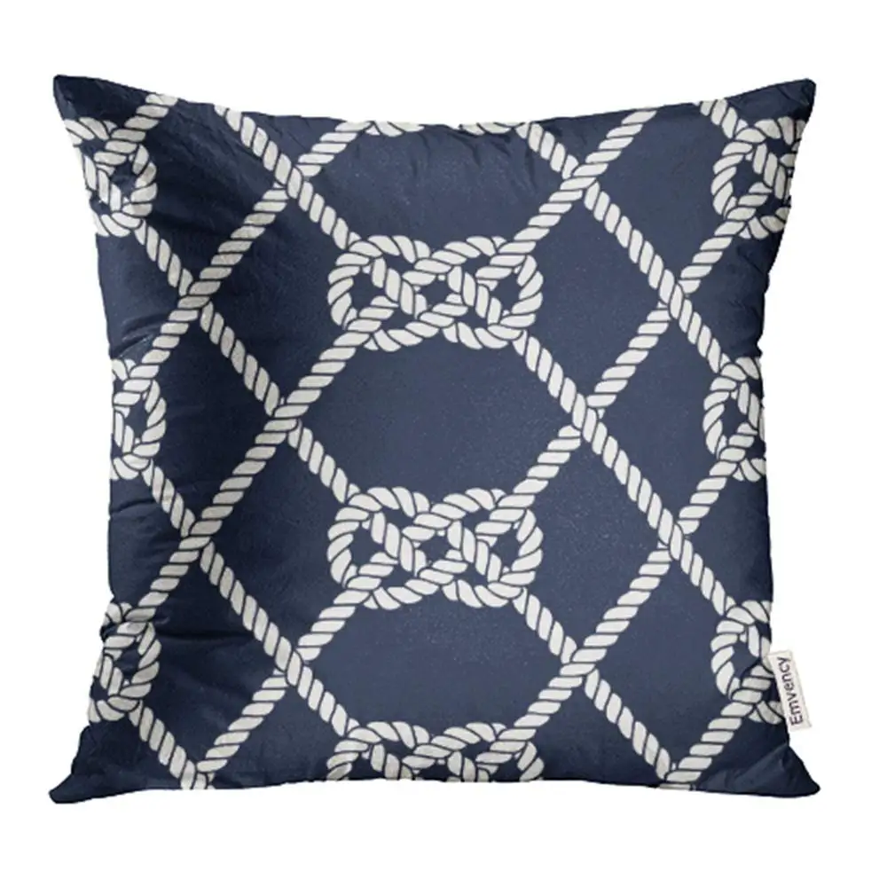

Pillow Case Cover Nautical Rope Endless Navy with White Loop Marine Bend Knots Dark Blue Cases Pillowcases Covers Two Sides