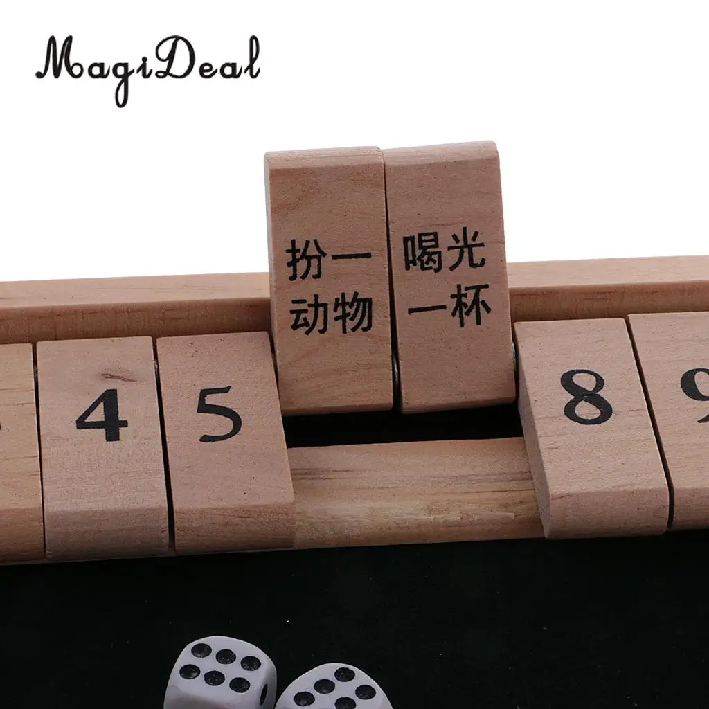 MagiDeal Wooden Number Drinking Game Board Game Shut The Box Set With Dices Bar Cafe Family Party Wine Indoor Home Entertainment