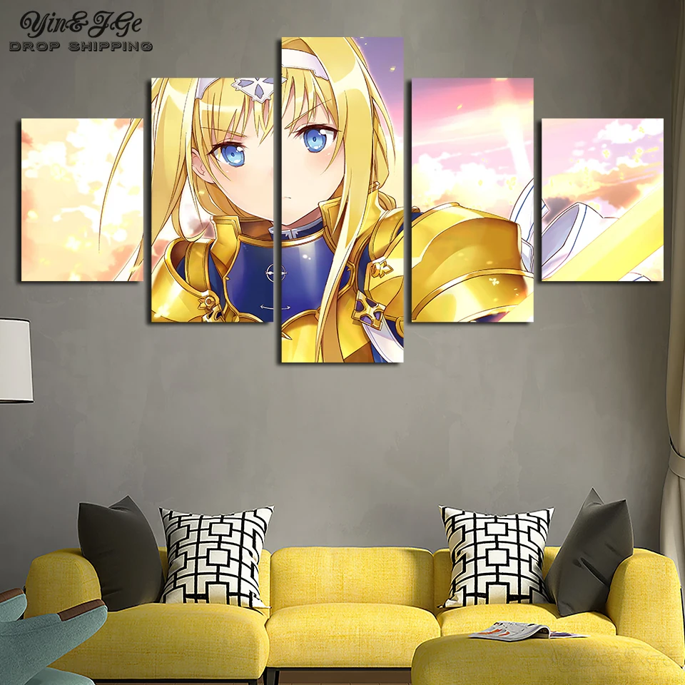 

Alice Zuberg Sword Art Online Canvas Pictures Home Wall Art Prints 5 Pieces Anime Painting Modern Modular Poster Kids Room Decor