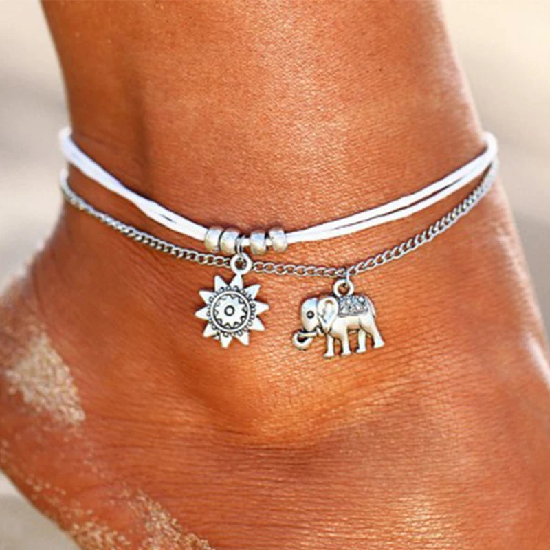 

MOON DANCE] Boho Multilayer Anklets for Women Fashion Sun Elephant Animal Pendant Beach Anklet Handmade Chain Foot Party Jewelry