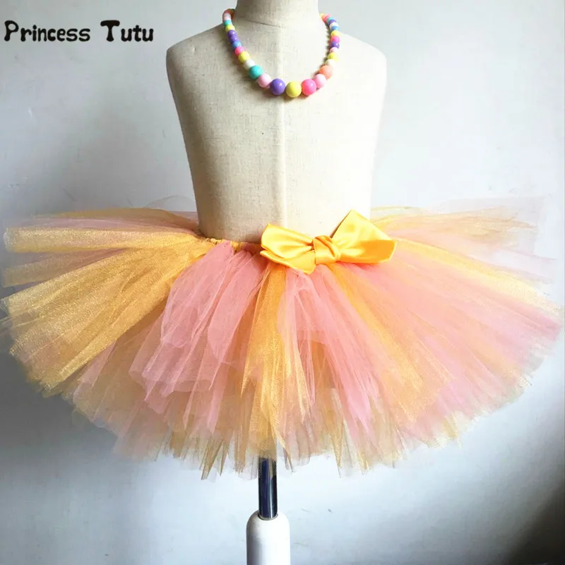 Peach Gold Tutu Skirt Fluffy Girls Skirts Kids Birthday Party Dance