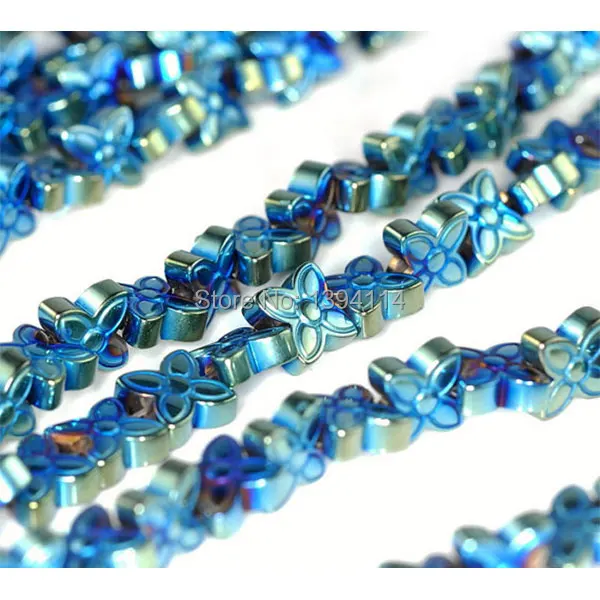 

7mm Titanium Green Hematite Flower Butterfly 7x7mm Loose Beads 14 inch Full Strand