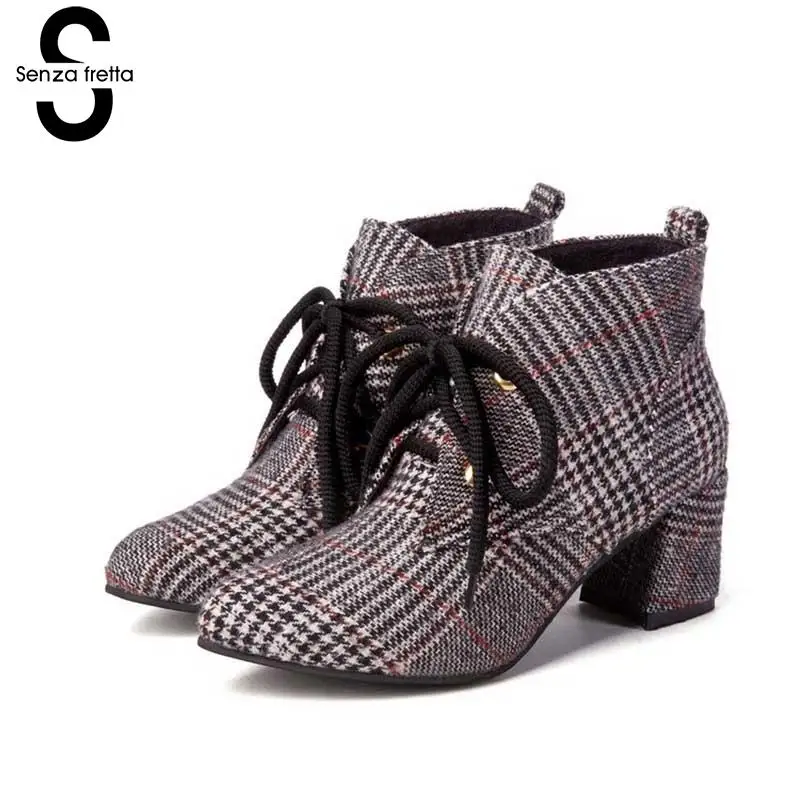 

2018 Women Sexy Boots Flock Ankle Martin Boots Winter Pointed Toe Big Size Boots Ladies Party High Thick Heels Lace Up Boots