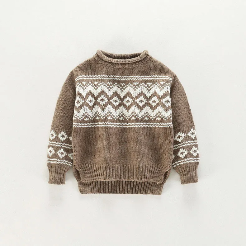 Вязаный свитер для маленьких мальчиков и девочек; сезон осень-зима; винтажный узор; трикотажный Детский кардиган; пуловер; повседневная детская одежда