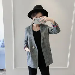 2018 новый корейский вариант тонкий костюм Повседневная маленький костюм тонкий в длинный абзац Ретро клетчатая куртка женская