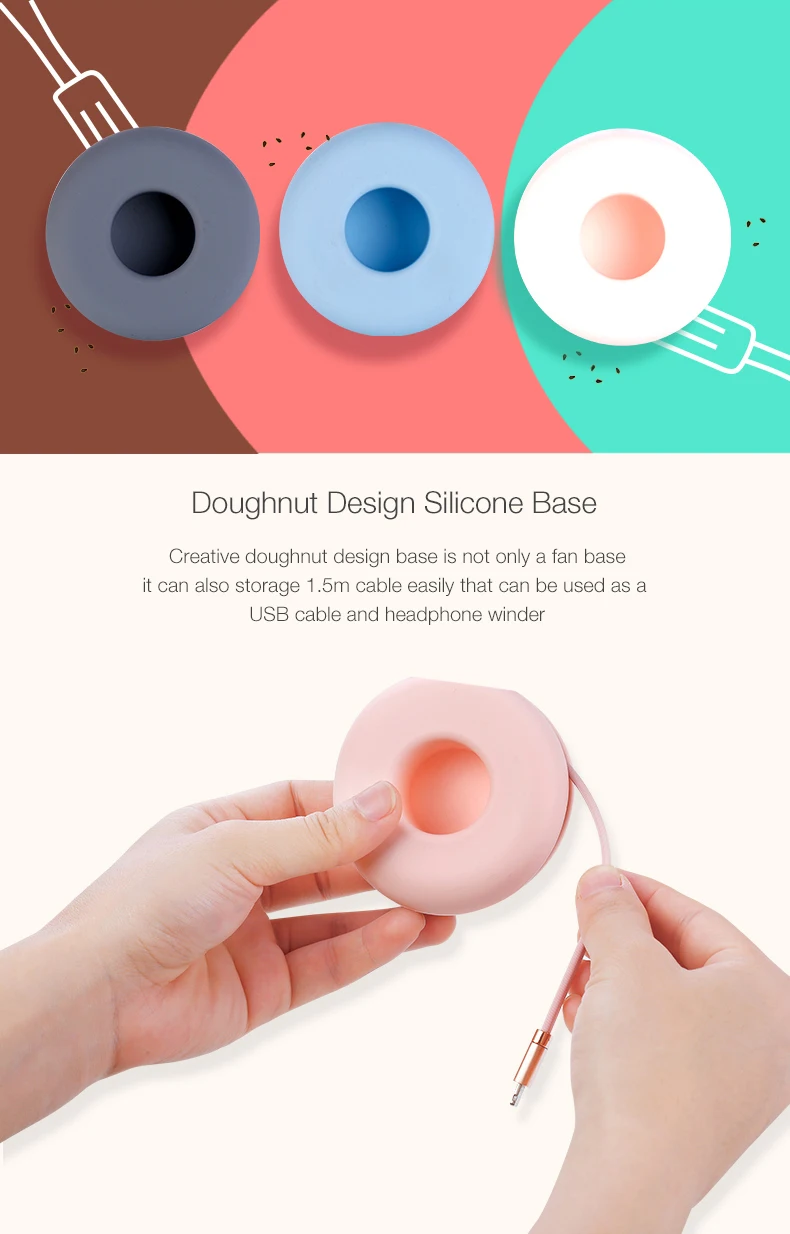 Loskii HF-202 Portable Desktop Handheld Doughnut Design Base LED Night Light USB Rechargeable 3 Grade Adjustment Fan