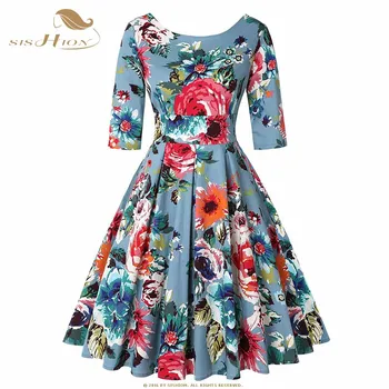 

SISHION 2019 New Plus Size Vintage Dress QY0219 Women O-Neck Elegant Party Dress Three Quarter Autumn Dresses