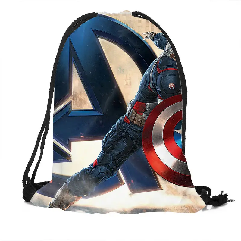 

Custom Captain America Drawstring Bag Silk Soft Bag Large Sapacity Custom Logo Printing Backpack More Size