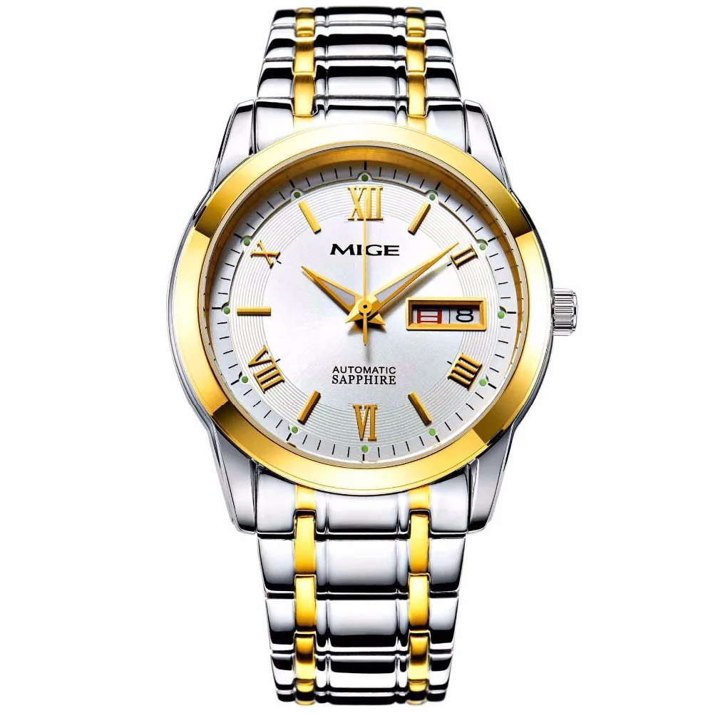 Mige новые настоящие часы Relogio Masculino мужские часы стальной ремешок для часов автоматические водонепроницаемые мужские наручные часы