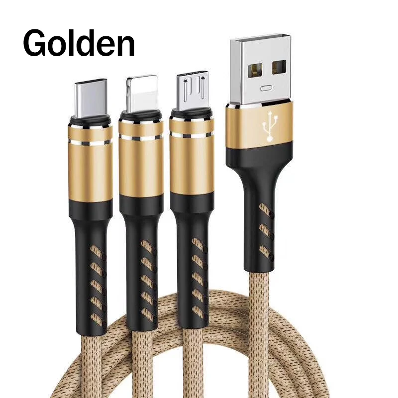 ROCK 3 в 1 USB кабель для iPhone XS X 8 7 6s зарядное устройство type-C Micro USB кабель для Android usb type C кабели для мобильных телефонов - Цвет: Gold