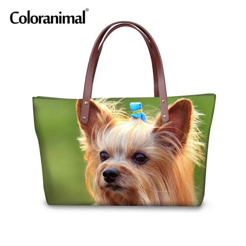 Coloranimal Women's Big Tote Bag Shoulder Bag for Ladies Female Shopper Bag Funny Pet 3D Dog Yorkshire Terrier Print Hand Bag - Цвет: H1295AL