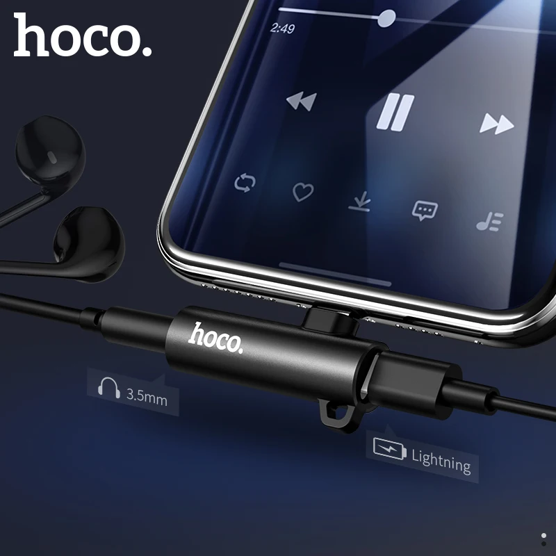 HOCO Aux Audio Adapter for Lightning to 3.5mm Jack Adapter 2in1 Fast Charging Headphone Earphone Adapter for iPhone Xs Max XR X