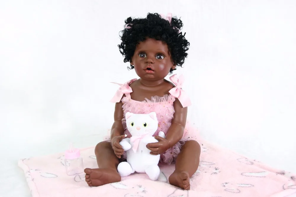 55 см полностью силиконовая черная кожа Reborn Baby Doll игрушка для девочки Boneca винил новорожденные дети милый подарок на день рождения живой Bebe купаться игрушка