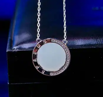 

Hetian white jade 925 silver inlay pendant is fashionable and chic! h38#