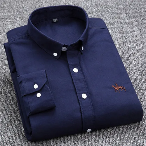 Dudalina большой размер хлопок брендовая рубашка для мужчин с длинным рукавом Весна мужские повседневные рубашки Оксфорд Платье рубашка Camisa Masculina печатных лошадь - Цвет: BHDARK BLUE