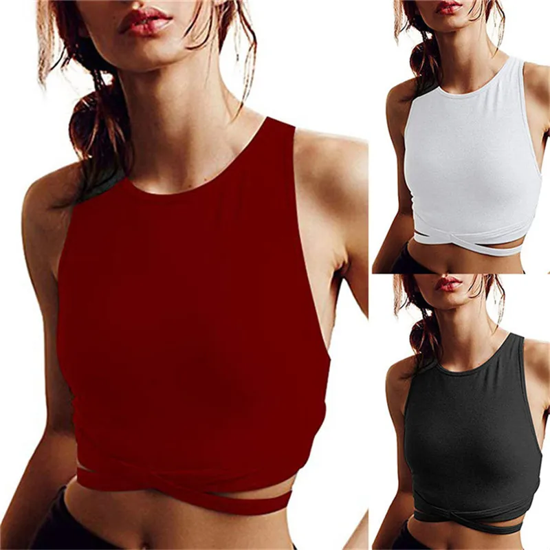 

Ladies Tops for Summer Women Open Back O Neck Sleeveless Lady Sport Vest Short Blouse Tops Sexy Slim Lady running vest #A