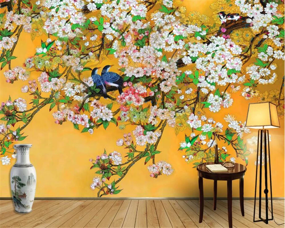 Красивые обои из Китая с ручной росписью цветы и птицы мандаринские утки фон стены papel де parede tapety