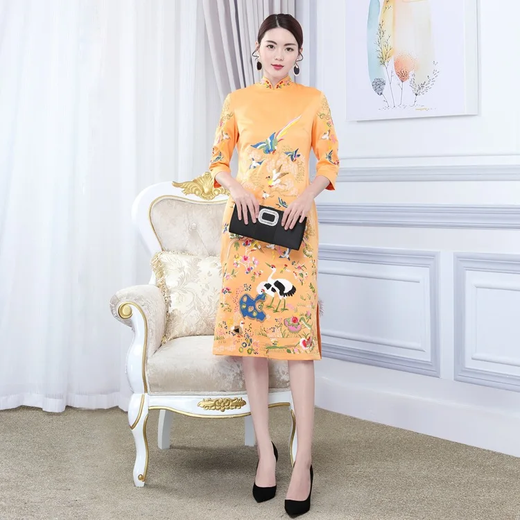 Традиционный китайский стиль вышивка Cheongsam qipao платье