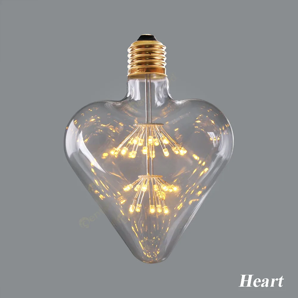 Christmas bulbs ST64 A60 G80 G95 Ретро звездное небо диммируемая Светодиодная лампа 3 Вт 2200 к E27 220 В бутылка вина декоративная фейерверк лампочка лампада СИД - Испускаемый цвет: Heart