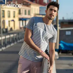 SIMWOOD 2019 Новые мужские футболки летние модные с круглым вырезом с коротким рукавом облегающая полосатая топы футболки Плюс Размер