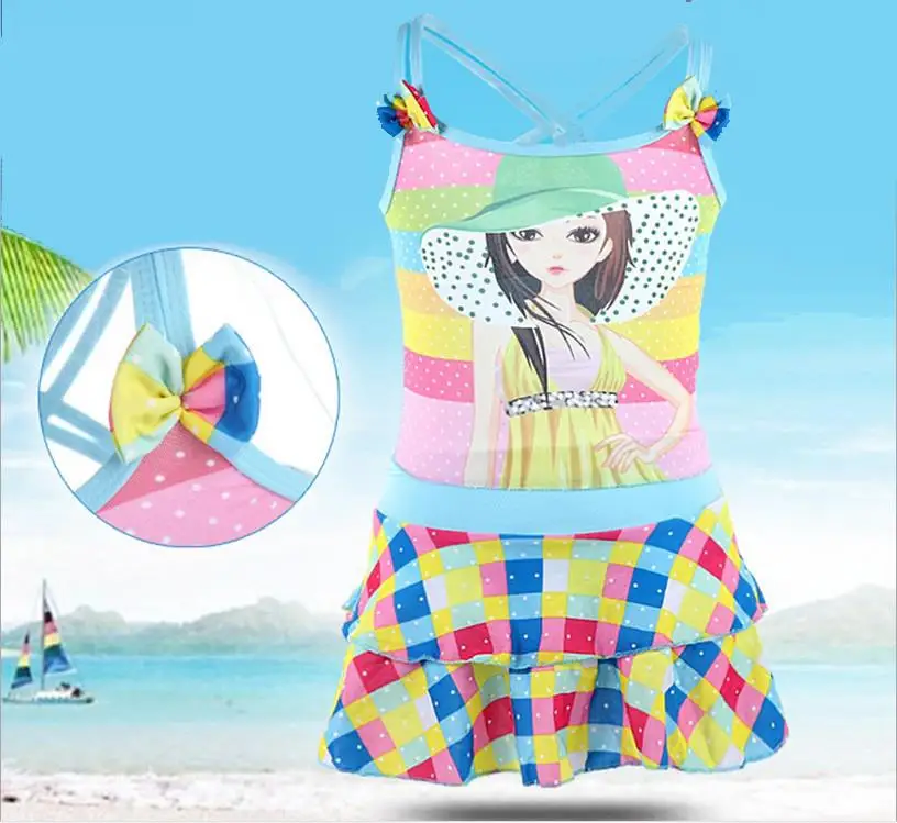 Новинка года, летний купальный костюм раздельный купальник из двух предметов для девочек Детский милый раздельный купальник-бикини для девушек