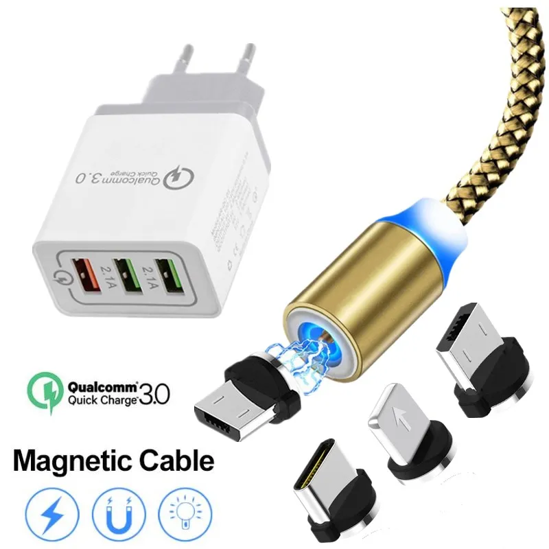 

Micro Type C Magnetic Cable For iphone 5 6 7 8 X XS max XR Huawei Xiaomi Samsung Sony Nokia Quick Charge 3.0 USB Charger Apadter