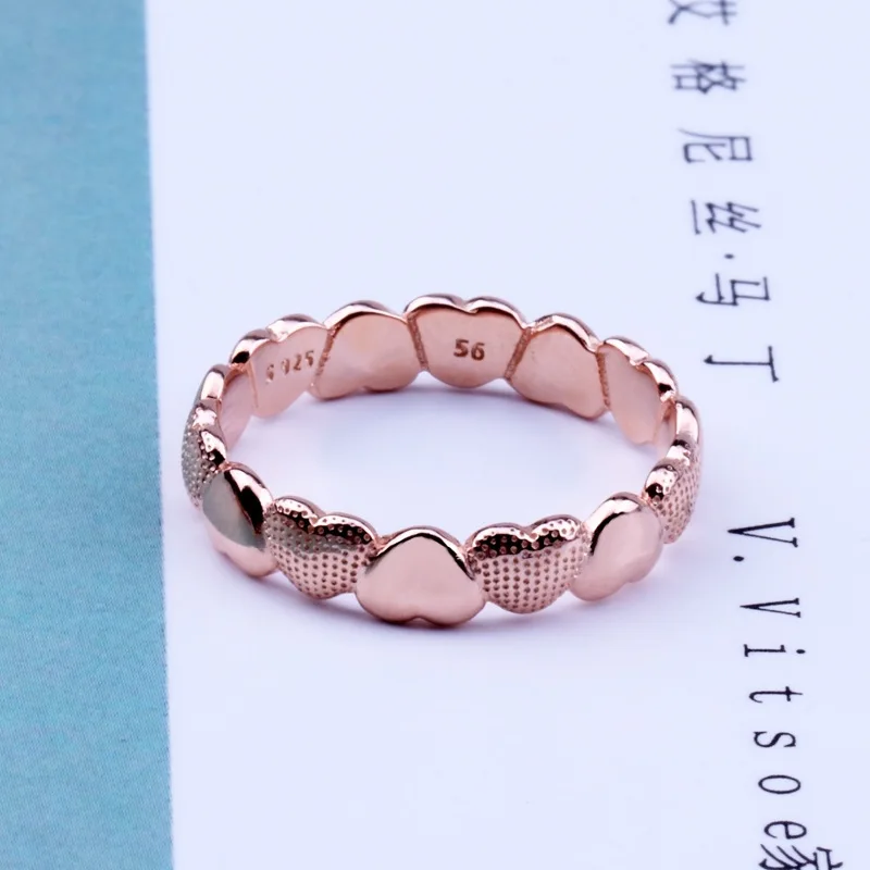 Мода 925 серебро розовое золото матовый блеск кольцо с сердцем для женщин Свадебные обручальные кольца дропшиппинг