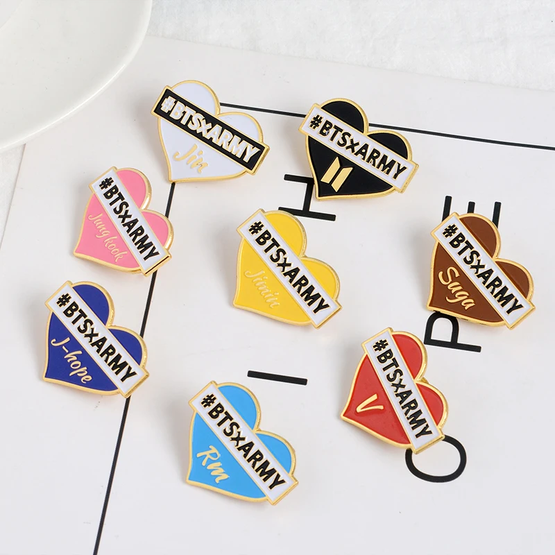 

ARMY Enamel Brooches Heart Banner Jimin Suga Rm V J-hope Jung-kook Jin Pin for clothes bag Badge Idols Jewelry Gift for fans