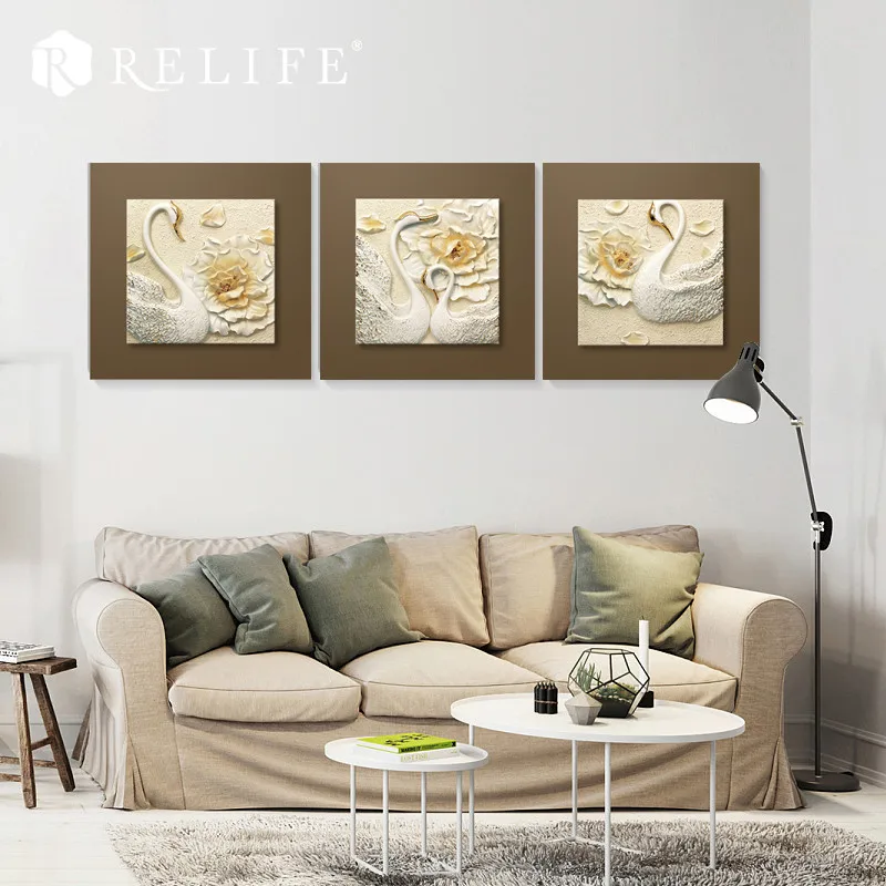 

Modern Resin Swan Handpainted Wall to Wall Paintings for Living Room Home Decor