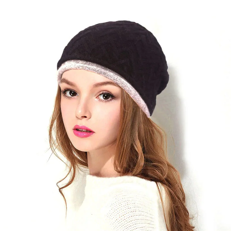 Xthree, женская теплая кашемировая зимняя шапка для девочек, вязаная шапка, шапка Gorro, полушерстяная, брендовая, из лисьего меха, с помпоном, шапка для женщин - Цвет: black 1