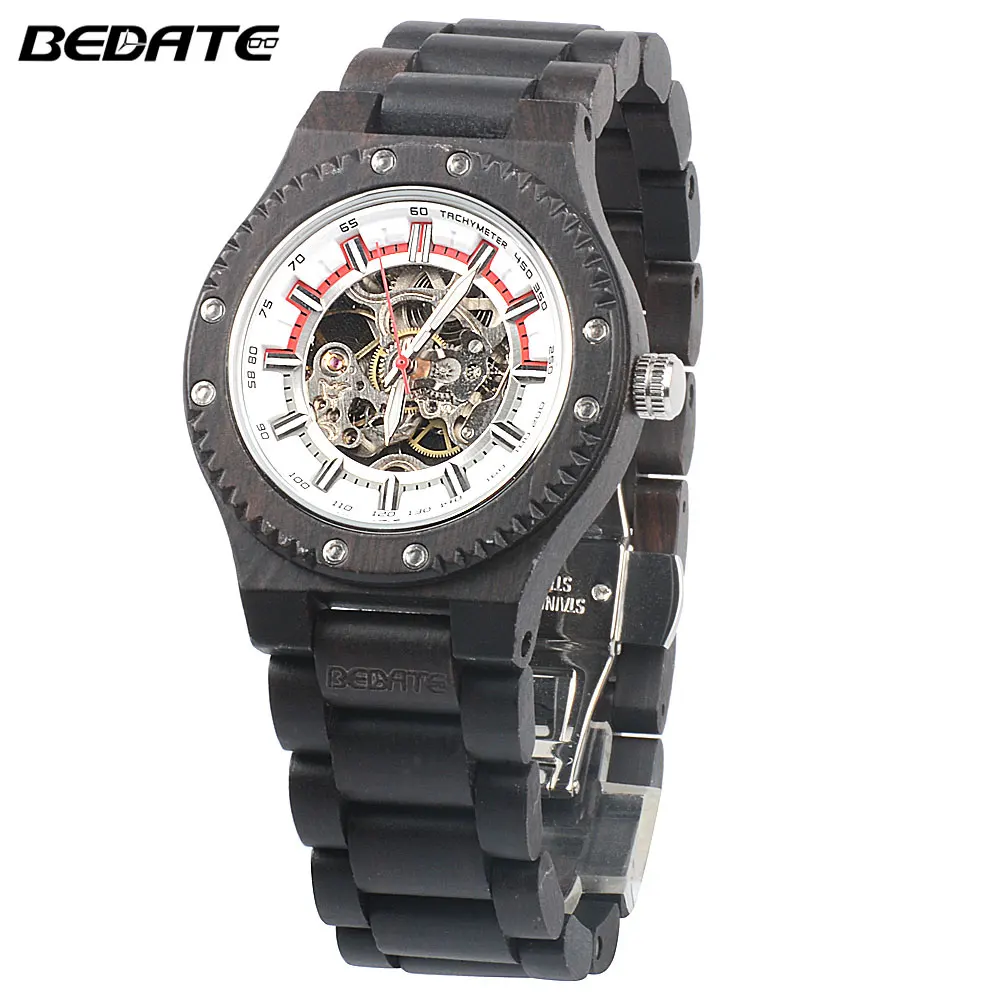 

BEDATE 2017 Business Mechanical Watch 100% Natural Wooden Watch Simple Atmosphere Relogio Masculino Wrist Watch ZS-W137B