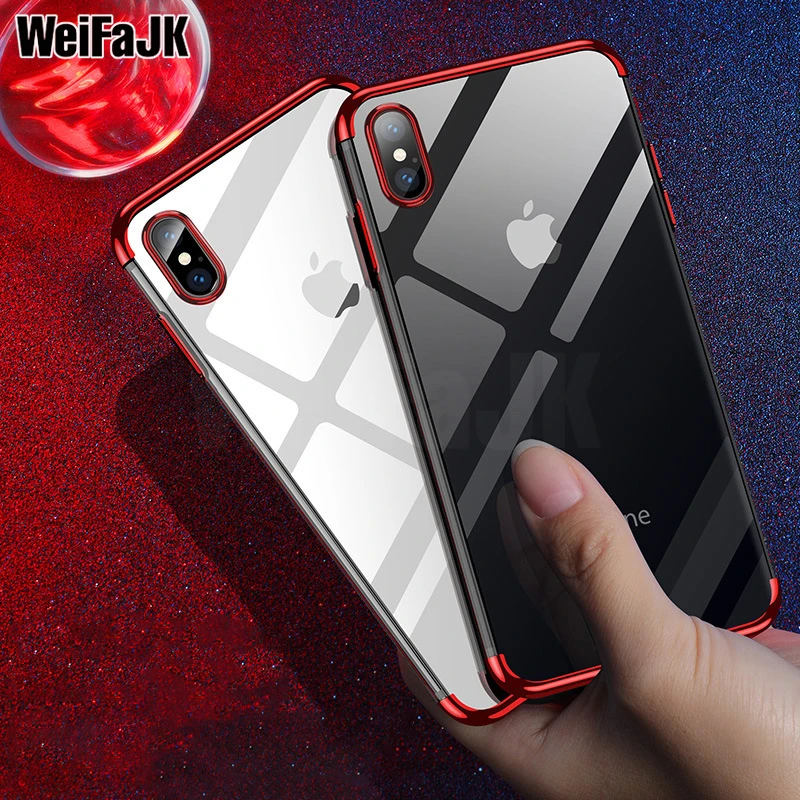 

Luxury Phone Case For iPhone 8 7 Plus X Glitter Soft TPU Edge Plating Cover Silicone Transparent Back Cases For iPhone 6 6s Plus