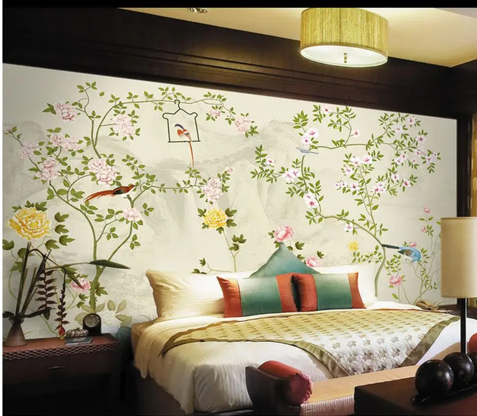 Настенные 3D обои ручной росписи с изображением цветов и птиц|living 3d wallpaper|wallpaper