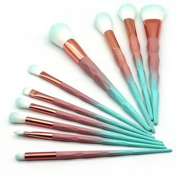 

11 pcs Unicorn diamond Makeup Brushes Set Green Macarons color Facial Foundation Cosmetic Makeup Brush Kit dfdf