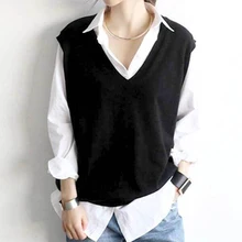 Женский жилет школьные жилеты для девочек Вязаный женский весенний жилет с v-образным вырезом вязаный жилет женксие кофты пуловер V жилеты с вырезом