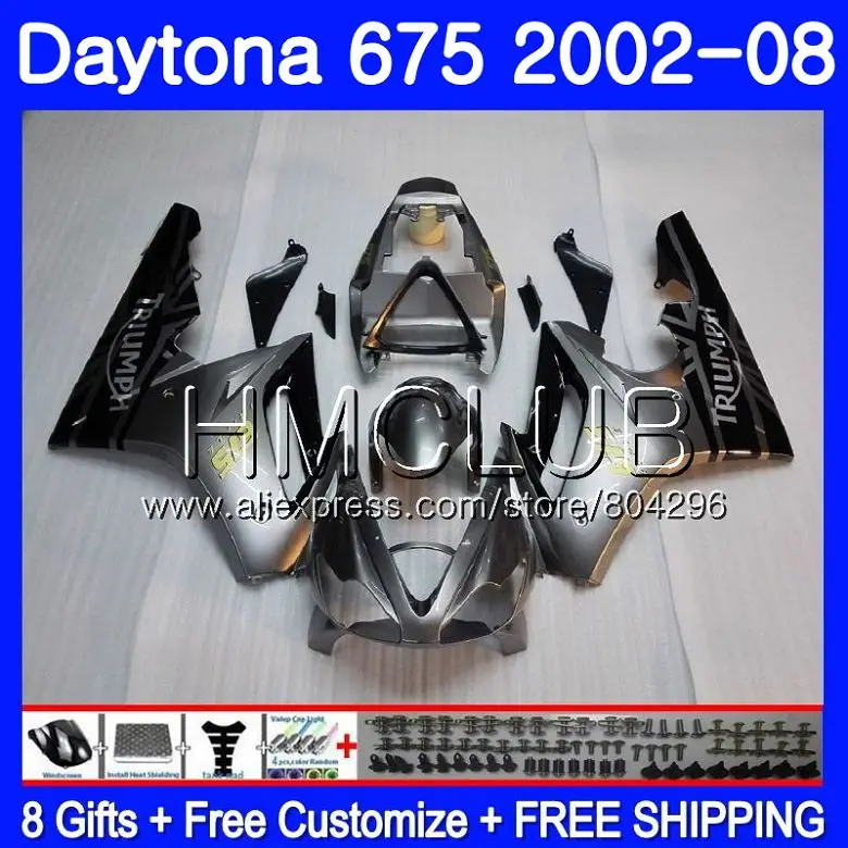 

Body Silvery black For Triumph Daytona 675 02 03 04 05 06 07 08 126HM10 Daytona675 02 2002 2003 2004 2005 2006 2007 2008 Fairing