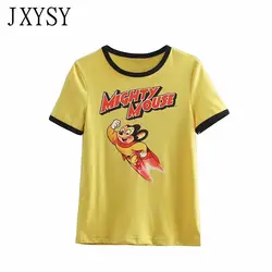 JXYSY 2019 футболка для женщин винтажное платье в английском стиле мультфильм печати О-образным вырезом хлопок для женщин футболка Топы