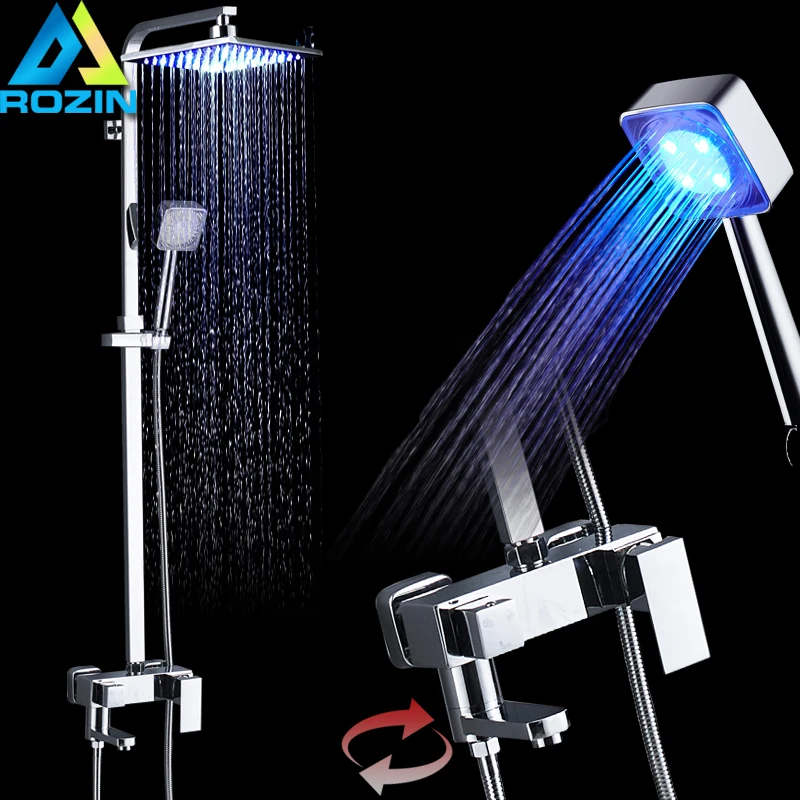 

LED Changing Color Shower System Chrome LED Light Shower Faucet set RGB Handshower Rotate Spout Bath Shower Mixer Tap