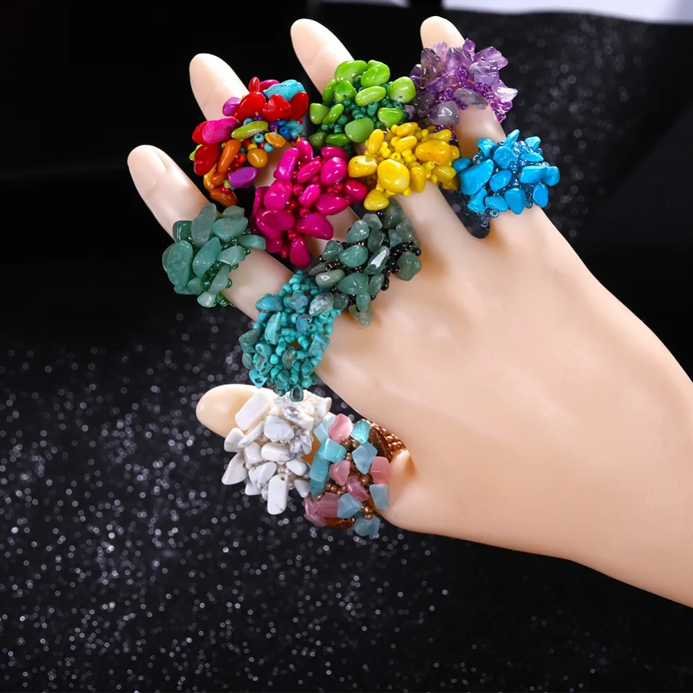 

Girlgo Colorful Rhinestone Beads Rings For Women Handmade Resin Stone Finger Rings Wedding Ethnic Bridal Porm Fashion Jewelry
