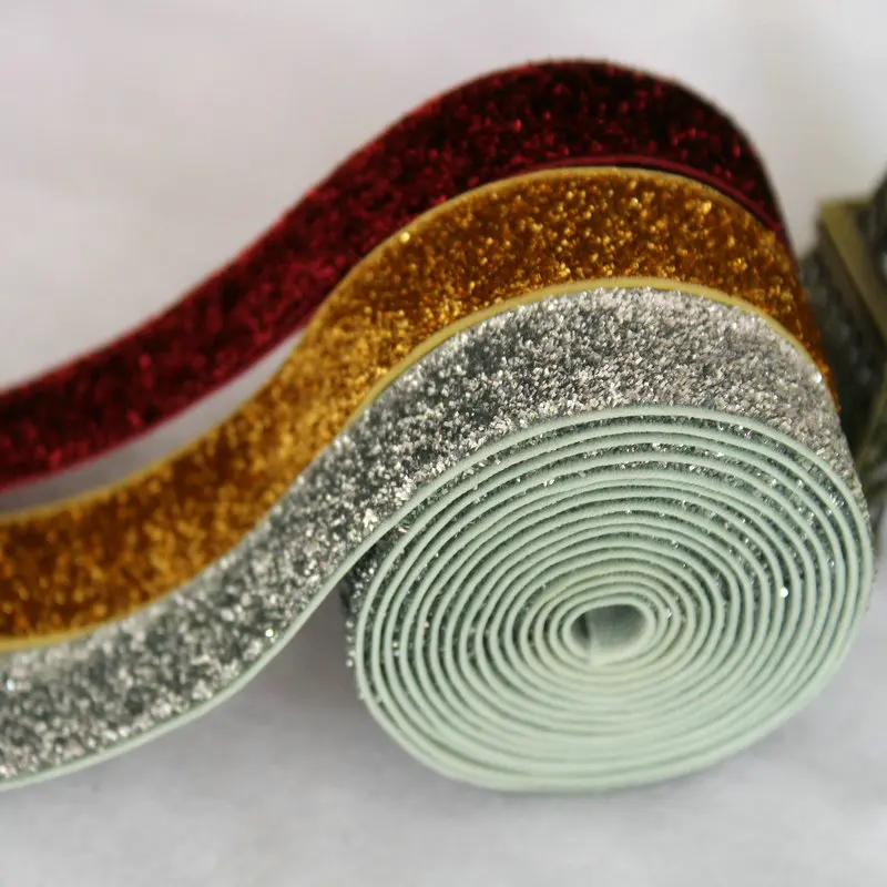 Free shipping 16mm 10 yards elastic metallic glitter ribbon velvet