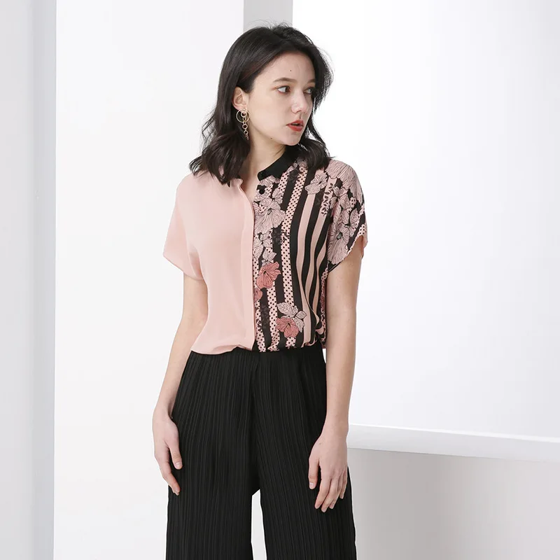 

PIXY Pink 100% Silk T Shirt Summer Short Sleeve Print Loose Shirts Sweet Cute Ladies Tops High Quality Casual Women Clothing ins