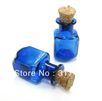 

Tiny colored cube glass vials bottle clear charms Blue 23x15mm