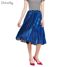 Deturbg Женские Элегантные плиссе в гармошку Юбка-миди Повседневное эластичный Высокая Талия юбки faldas Saias femininas mujer сезон: весна–лето sk208