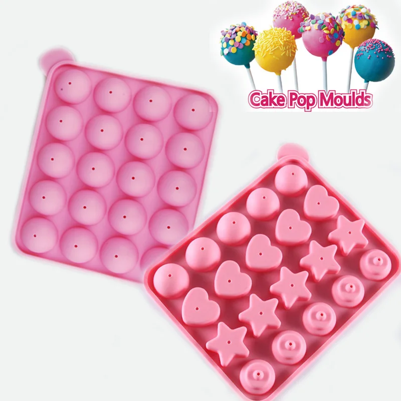 

20 Units Round ball 4 Shaped Cake pop Molds 1 set (2 molds with 20 sticks) lollipop Cake pop DIY Tray Moulds set Baking tools