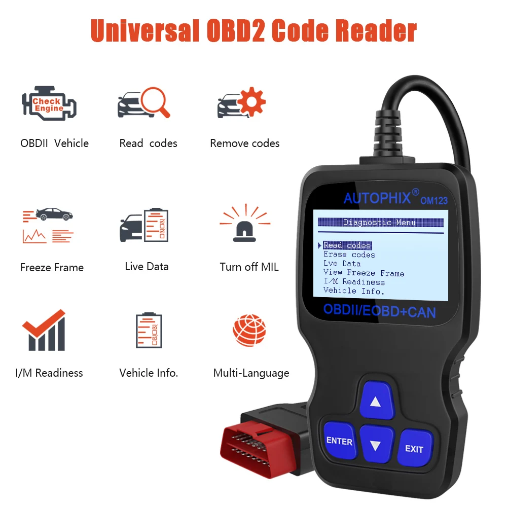 Autophix Om123 OBD2 считыватель кода сканер OBD 2 диагностическое приспособление для