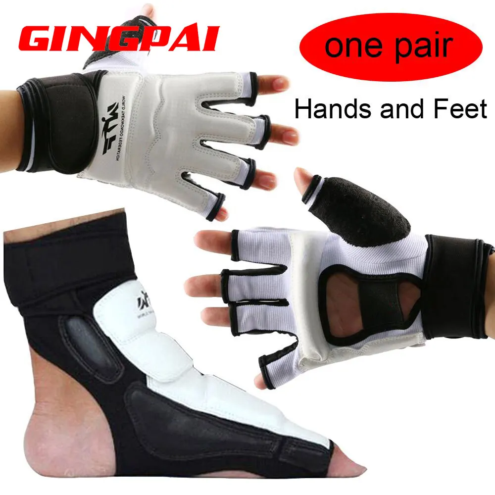 One Pair Hands and Feet Protector MMA PU Leather Half Finger Taekwondo