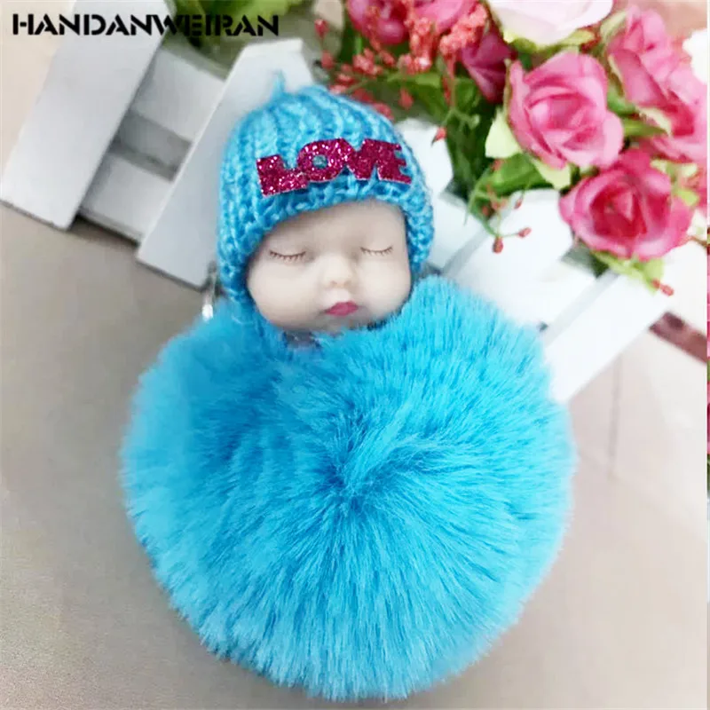 

1PCS Sleep Adorable Doll toys Pendant Sleep Baby Rabbit hair ball doll Simulation Baby Cute Creative Pendant Small Jewelry10CM