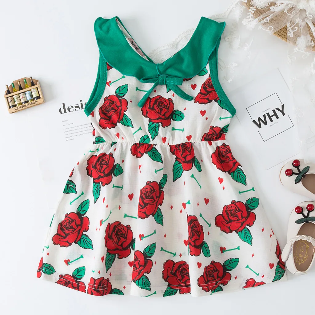 

Baby Kids Girls Toddler Print Sleeveless Flower Print Sashes A-Line O-Neck Party Princess Dresses Children Fashion Clothes